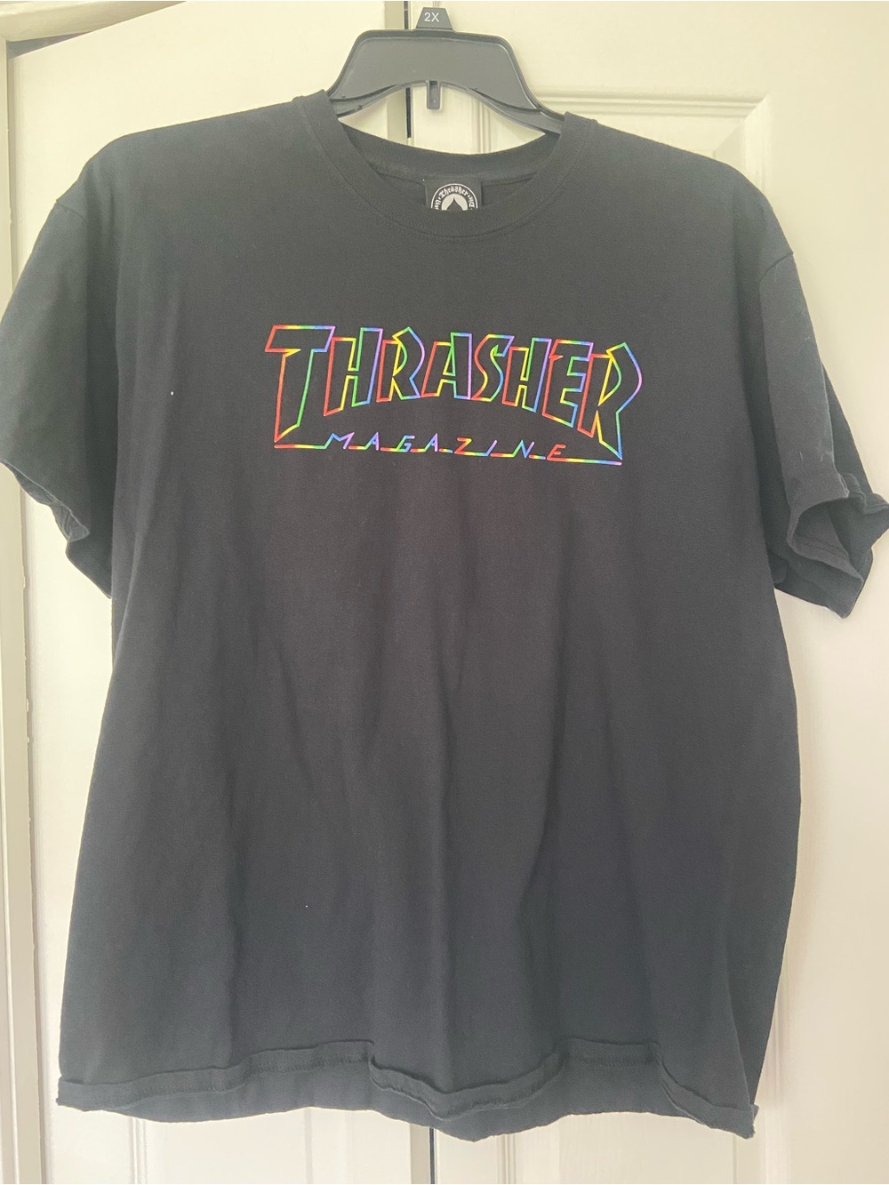 Thrasher Black T-Shirt with Rainbow Logo